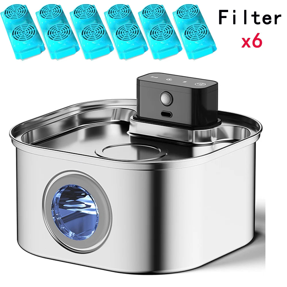 Fontaine à Eau Chat Inox 3.2L Sans Fil avec Detecteur de Mouvement