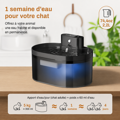 Fontaine a eau Chat 2.2L Sans Fil Rechargeable