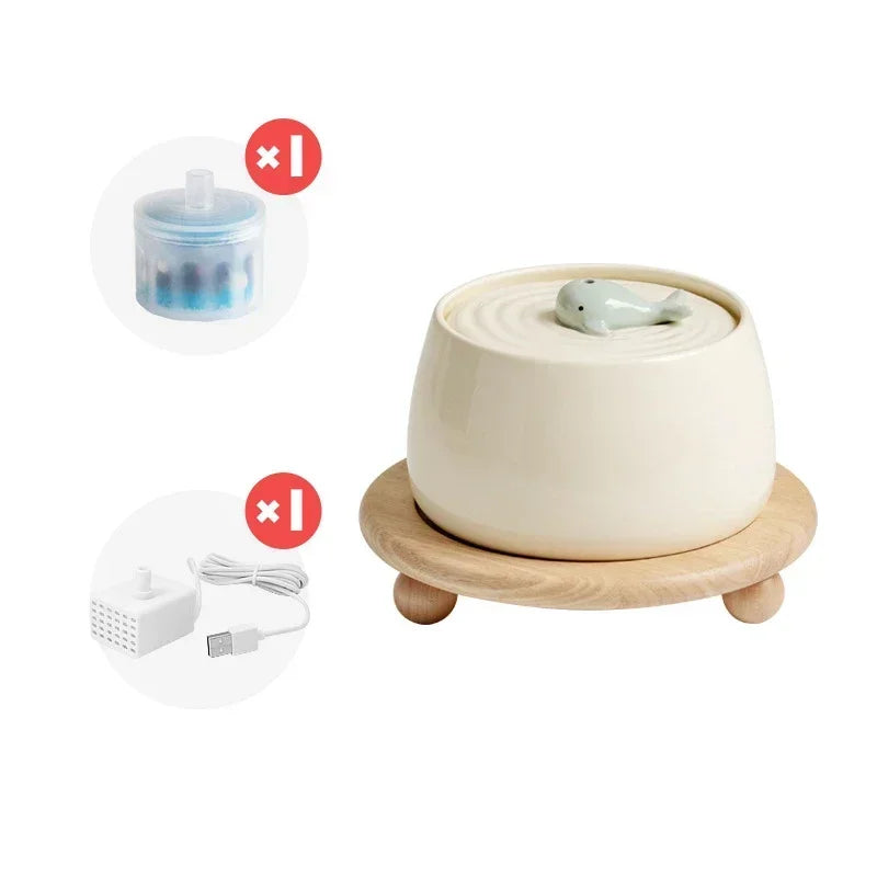 Fontaine à eau Chat en Céramique 1.3L Rechargeable USB