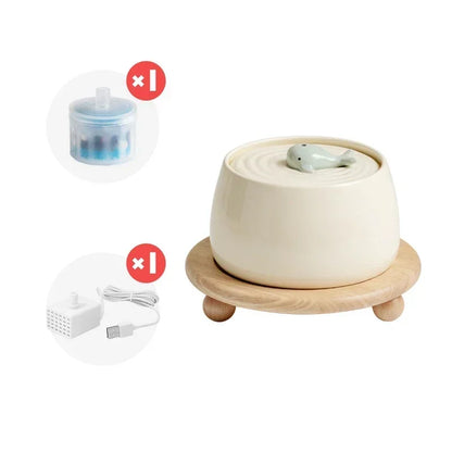 Fontaine à eau Chat en Céramique 1.3L Rechargeable USB