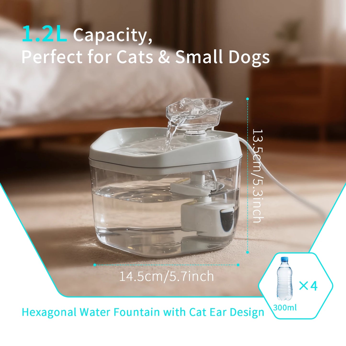 Fontaine a eau Chat Compacte 1.2L Rechargeable USB