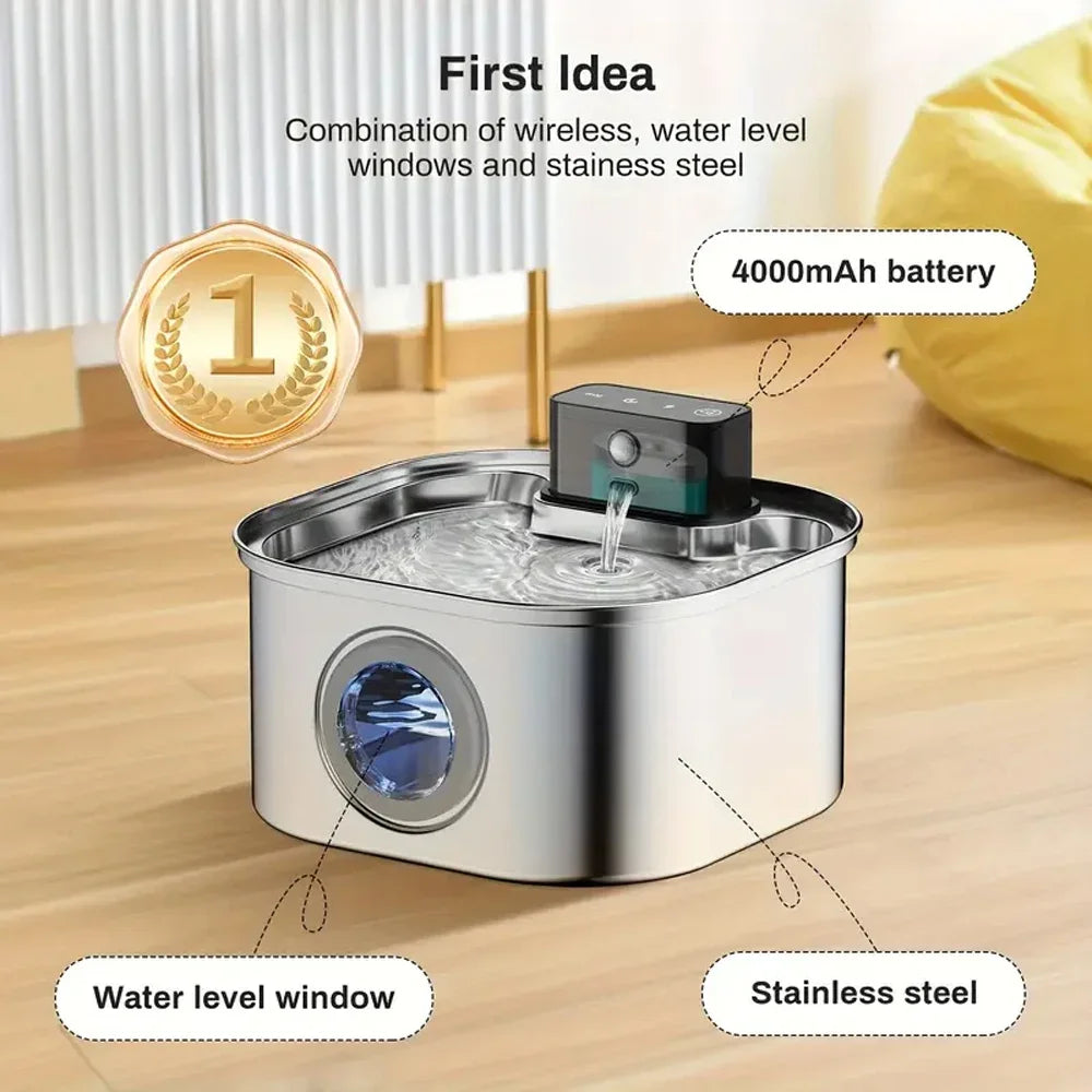 Fontaine à Eau Chat Inox 3.2L Sans Fil avec Detecteur de Mouvement