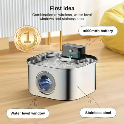 Fontaine à Eau Chat Inox 3.2L Sans Fil avec Detecteur de Mouvement