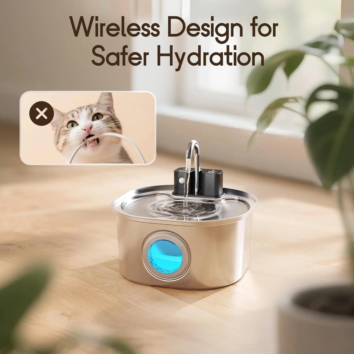Fontaine Automatique Inox 3L  Sans Fil, Rechargeable & Détection de Mouvement