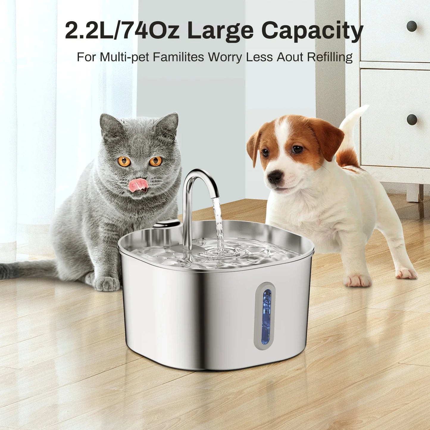 Fontaine a Eau Chat Inox 2.2L Ultra Silencieuse avec Filtre Intègre