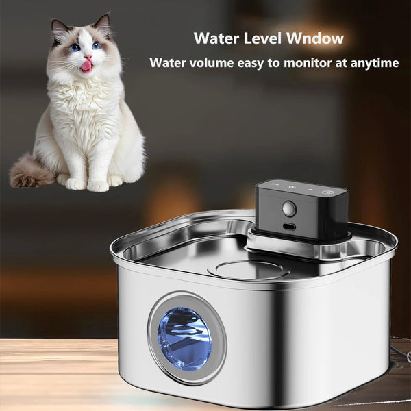 Fontaine à Eau Chat Inox 3.2L Sans Fil avec Detecteur de Mouvement