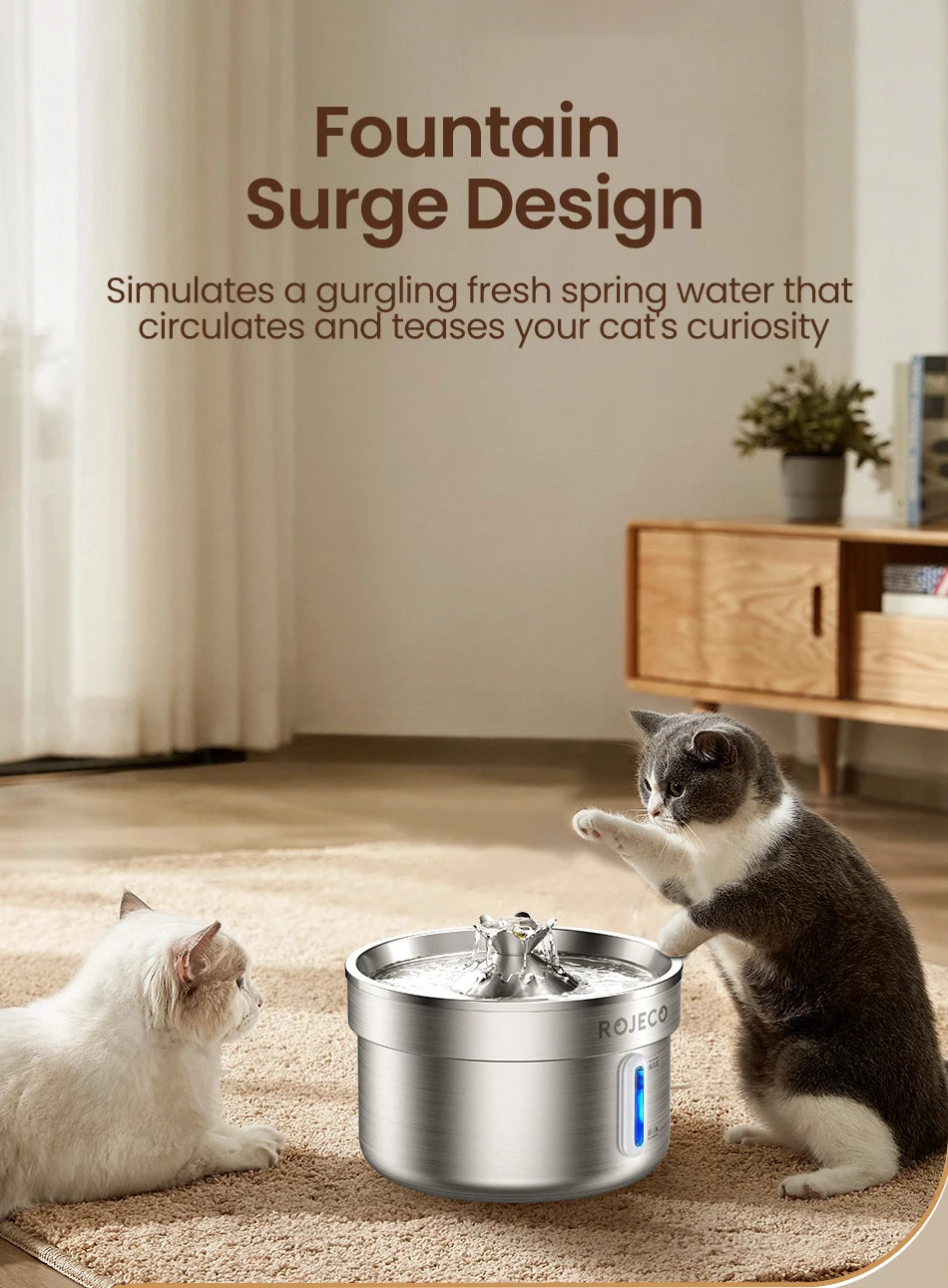 Fontaine à Eau Inox pour Chat avec distributeur automatique