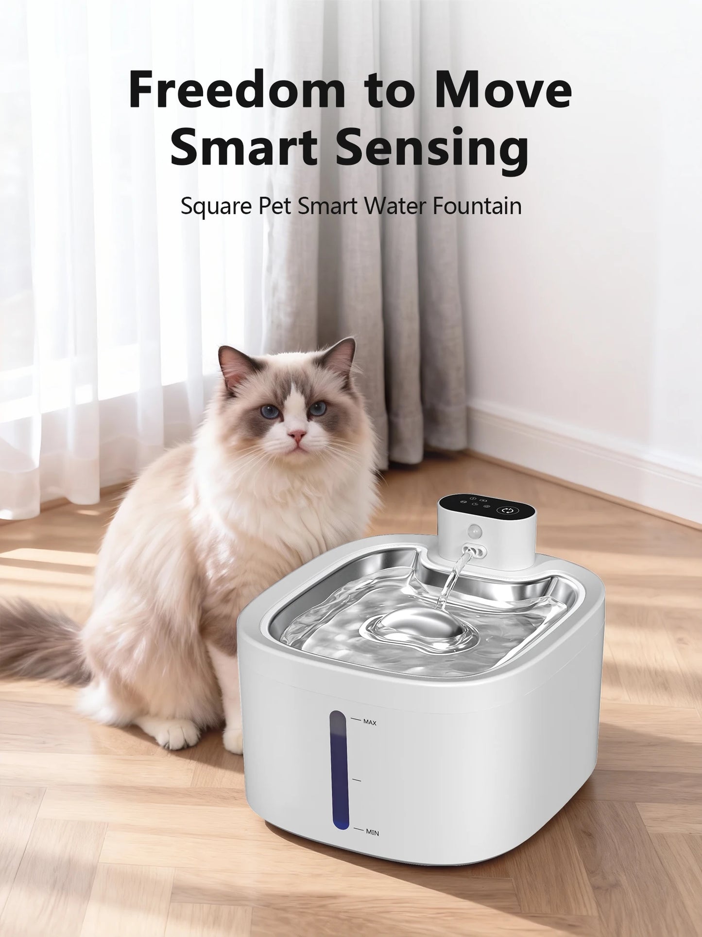Fontaine a eau Chat Sans Fil 3.5L Inox avec Détecteur de Mouvement