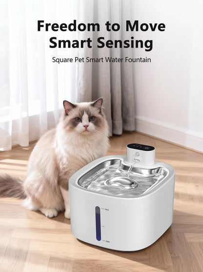 Fontaine a eau Chat Sans Fil 3.5L Inox avec Détecteur de Mouvement