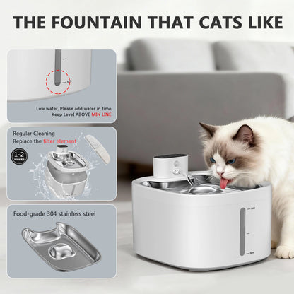Fontaine a eau Chat Sans Fil 3.5L Inox avec Détecteur de Mouvement