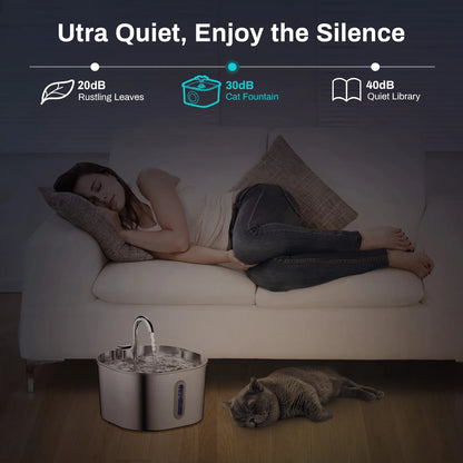 Fontaine a Eau Chat Inox 2.2L Ultra Silencieuse avec Filtre Intègre