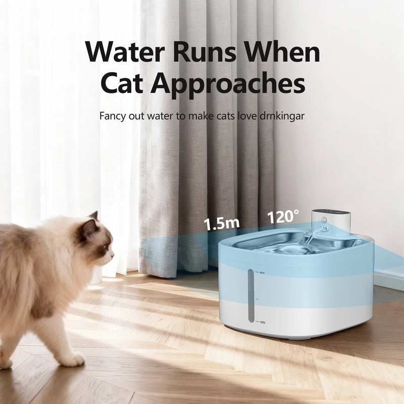 Fontaine a eau Chat Sans Fil 3.5L Inox avec Détecteur de Mouvement