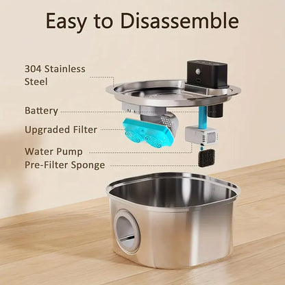Fontaine à Eau Chat Inox 3.2L Sans Fil avec Detecteur de Mouvement