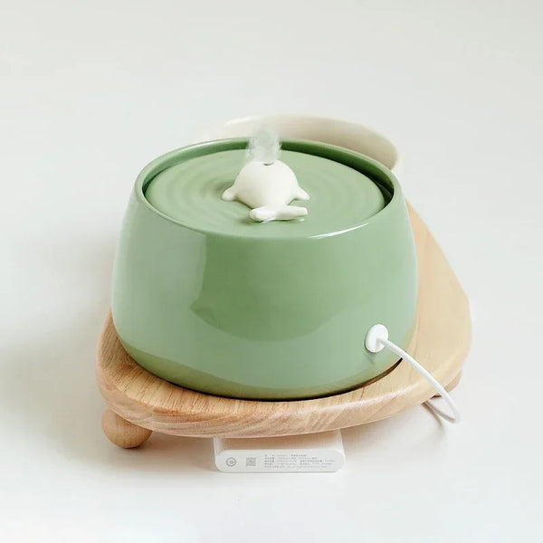 Fontaine à eau Chat en Céramique 1.3L Rechargeable USB