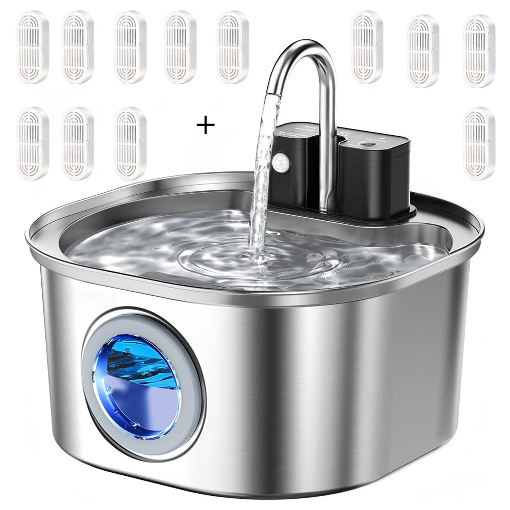Fontaine Automatique Inox 3L  Sans Fil, Rechargeable & Détection de Mouvement
