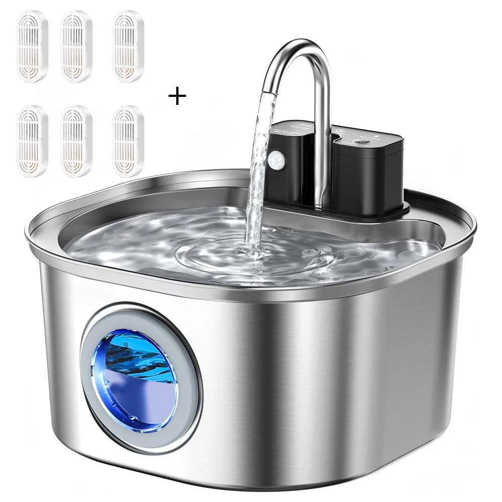 Fontaine Automatique Inox 3L  Sans Fil, Rechargeable & Détection de Mouvement