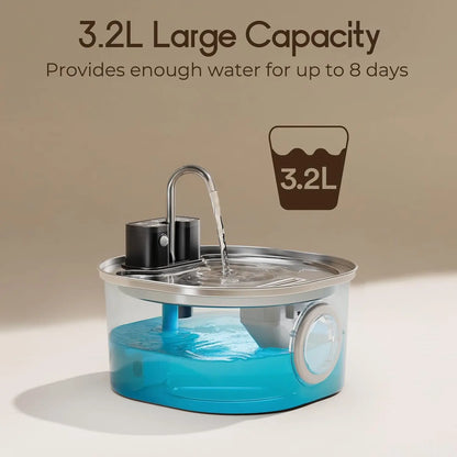 Fontaine Automatique Inox 3L  Sans Fil, Rechargeable & Détection de Mouvement