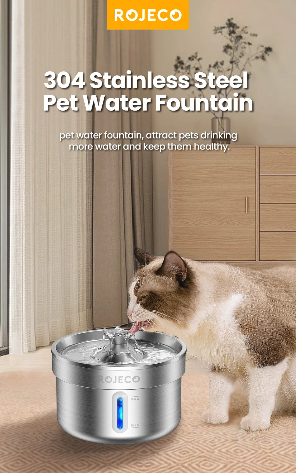 Fontaine à Eau Inox pour Chat avec distributeur automatique