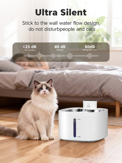 Fontaine a eau Chat Sans Fil 3.5L Inox avec Détecteur de Mouvement