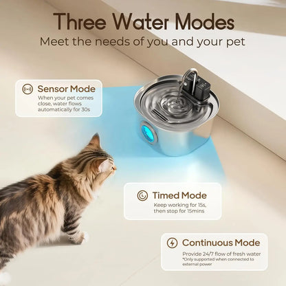 Fontaine Automatique Inox 3L  Sans Fil, Rechargeable & Détection de Mouvement