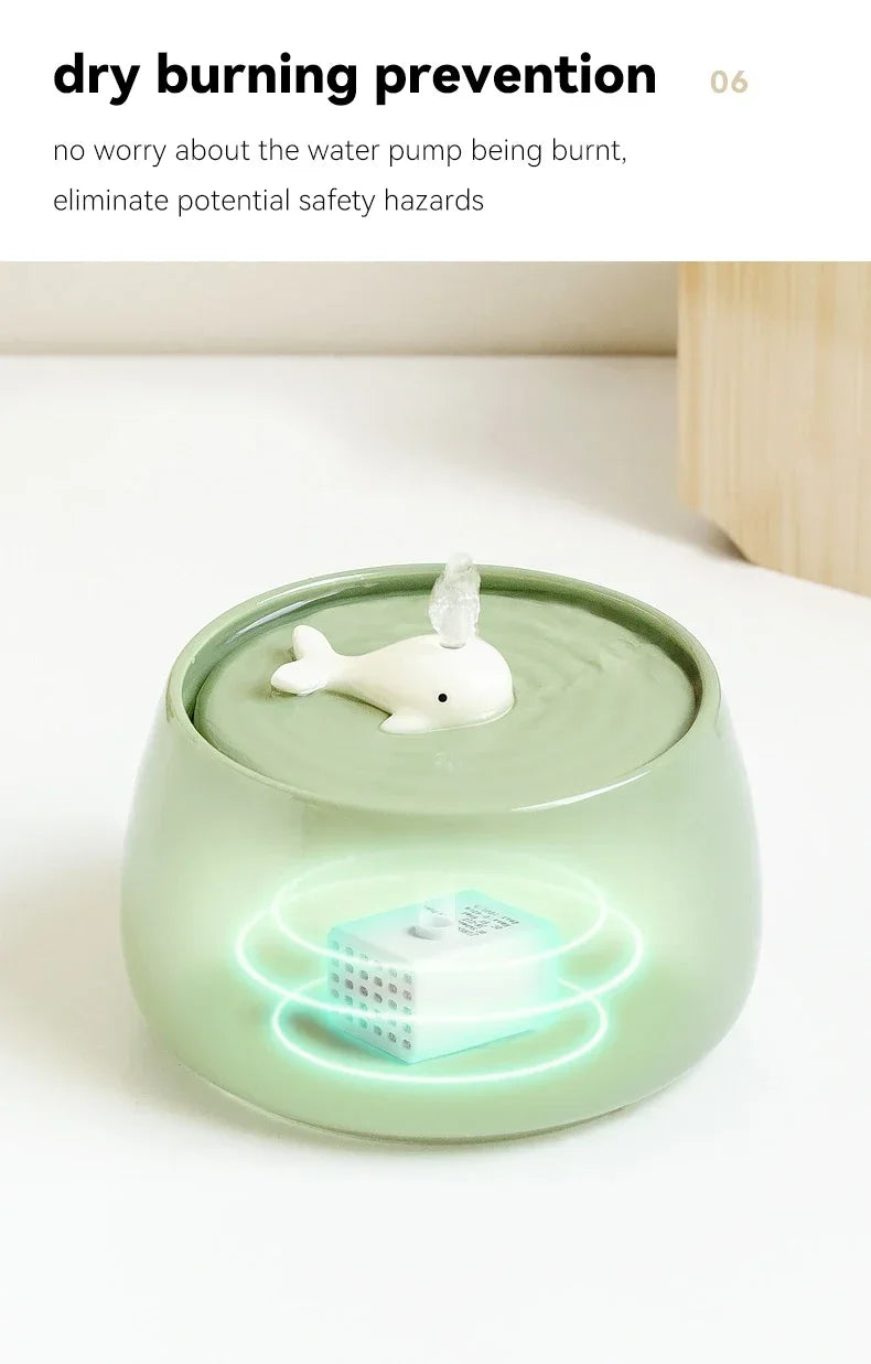 Fontaine à eau Chat en Céramique 1.3L Rechargeable USB