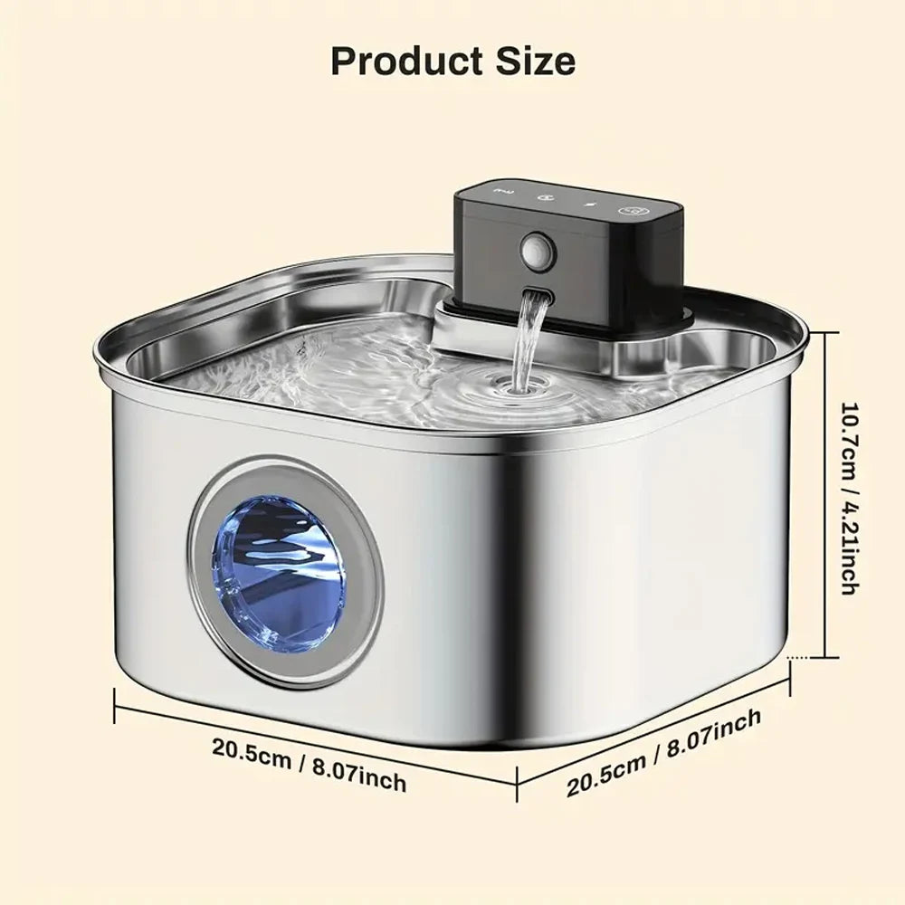 Fontaine à Eau Chat Inox 3.2L Sans Fil avec Detecteur de Mouvement