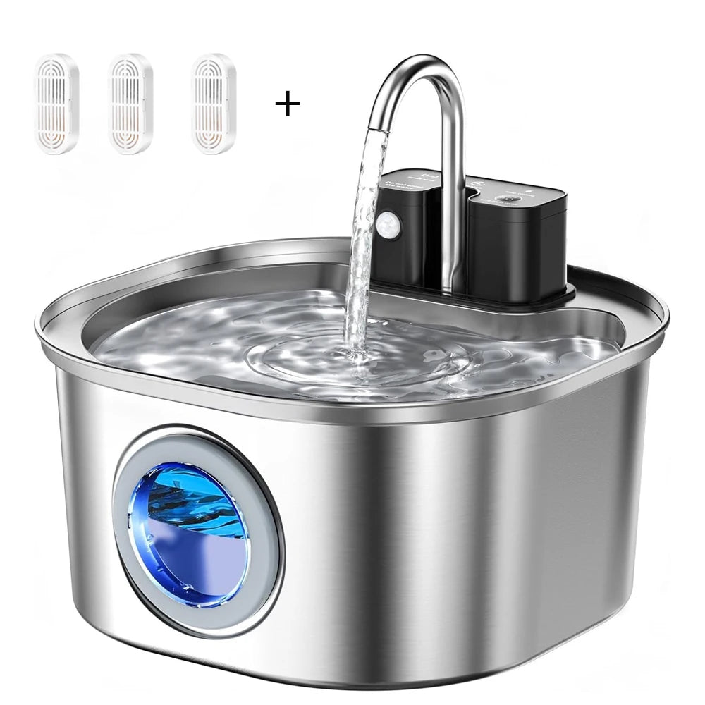 Fontaine Automatique Inox 3L  Sans Fil, Rechargeable & Détection de Mouvement