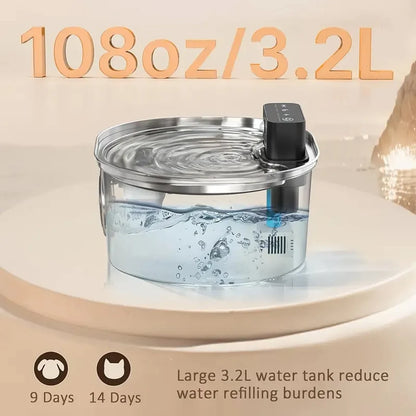 Fontaine à Eau Chat Inox 3.2L Sans Fil avec Detecteur de Mouvement