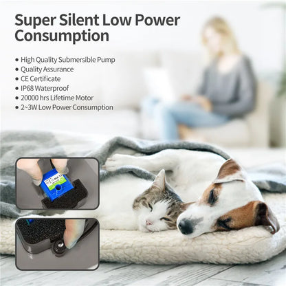 Fontaine à eau chat silencieuse 2L; LED avec Filtration et Distributeur USB