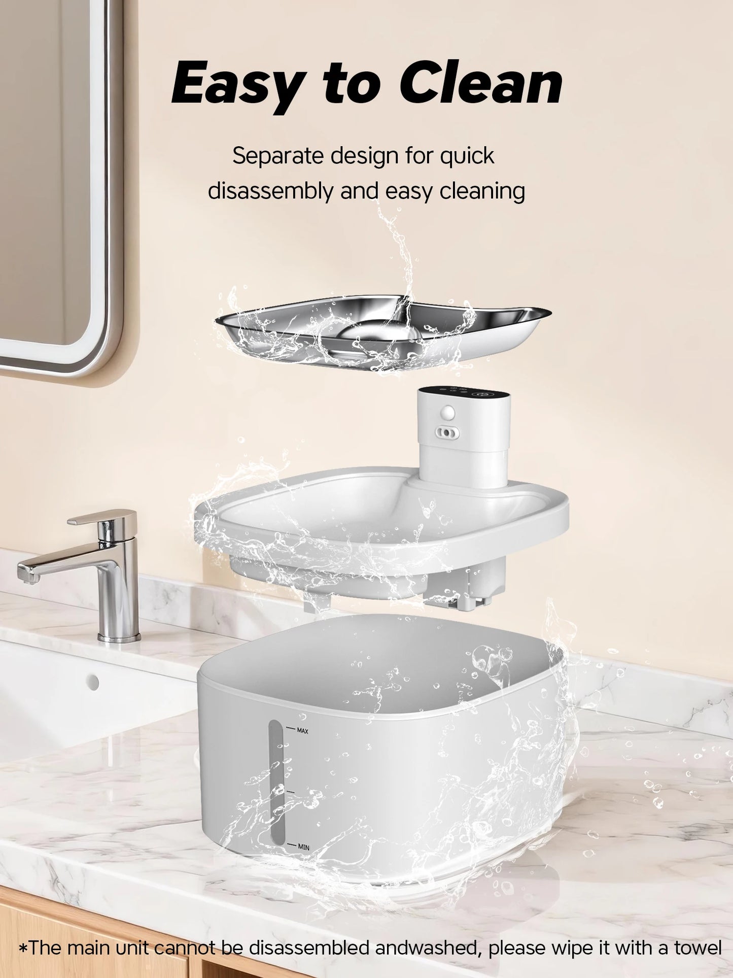 Fontaine a eau Chat Sans Fil 3.5L Inox avec Détecteur de Mouvement