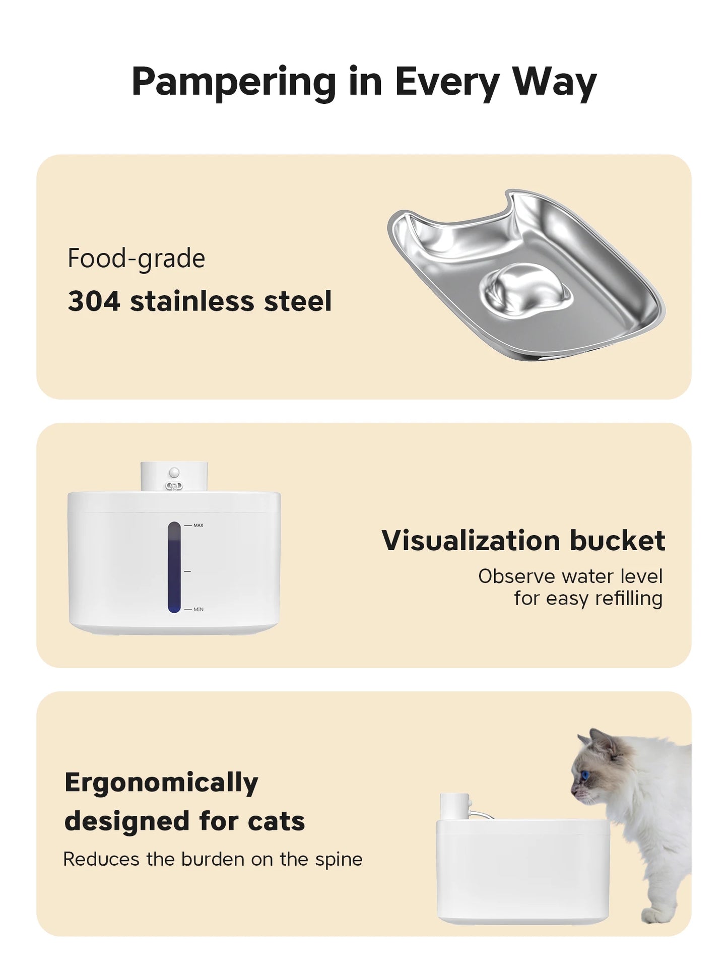 Fontaine a eau Chat Sans Fil 3.5L Inox avec Détecteur de Mouvement