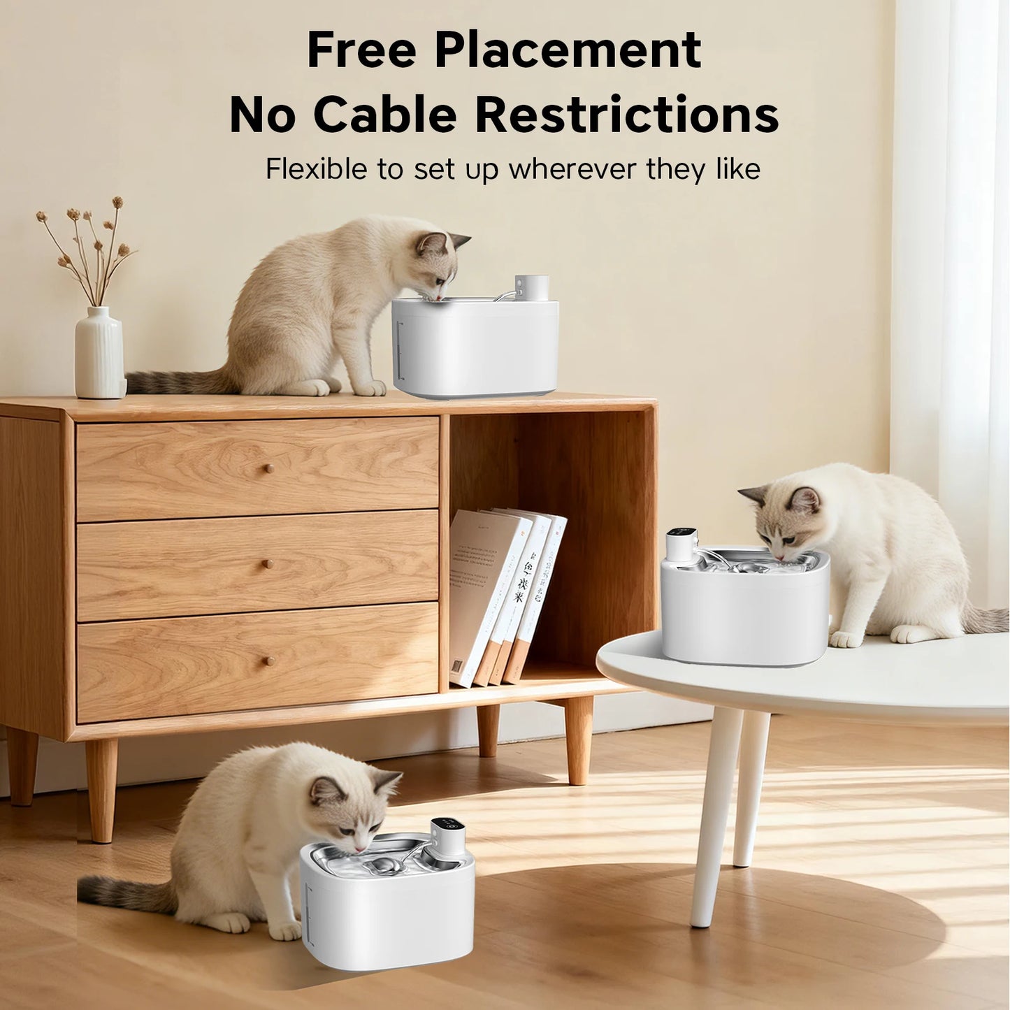 Fontaine a eau Chat Sans Fil 3.5L Inox avec Détecteur de Mouvement