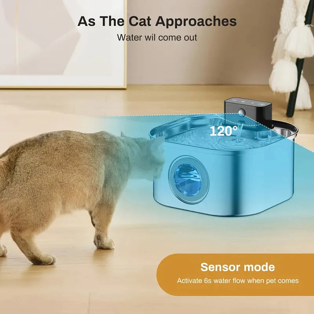 Fontaine à Eau Chat Inox 3.2L Sans Fil avec Detecteur de Mouvement